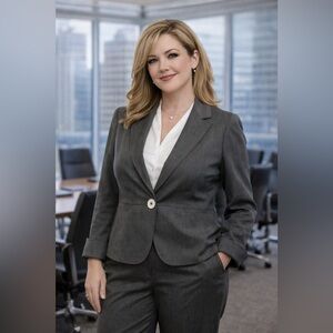 Lafayette 148 New York Gray Jacket & Pants Suit Set Size 8